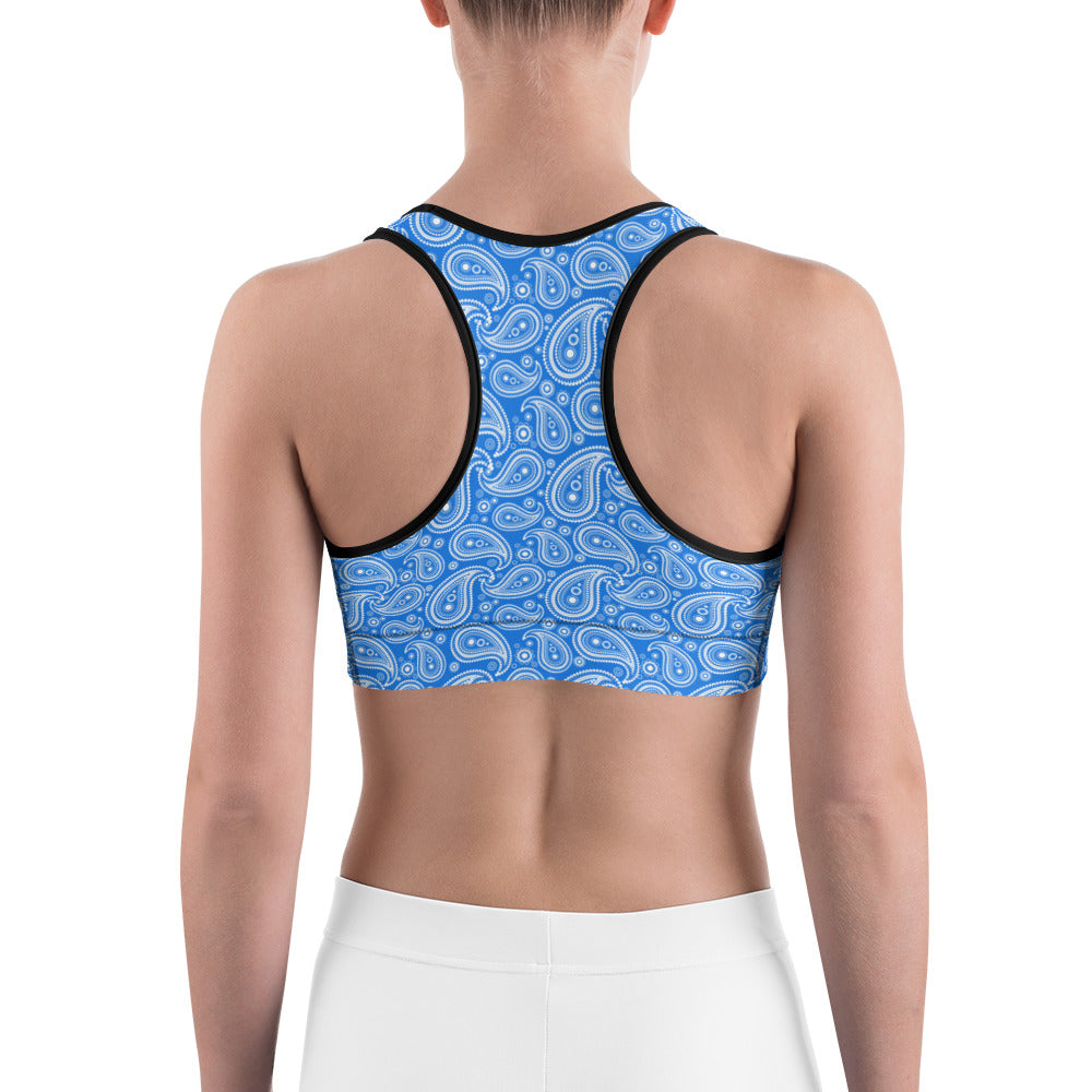 Womens Workout Blue & White Paisley Sports Bra | Gearbunch.com