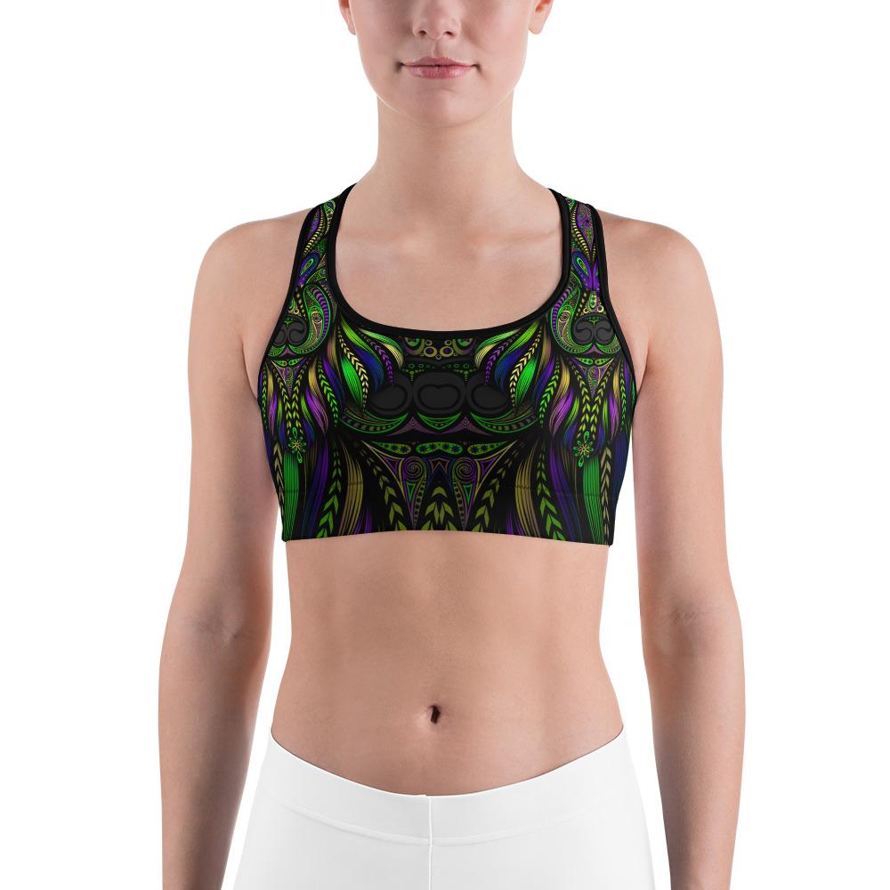 Green Colorful Wolf Sports Bra Gearbunch