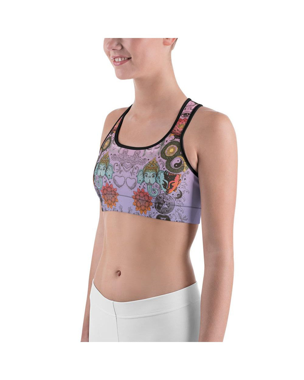 Pink Tattooed Lotus Sports Bra | GearBunch