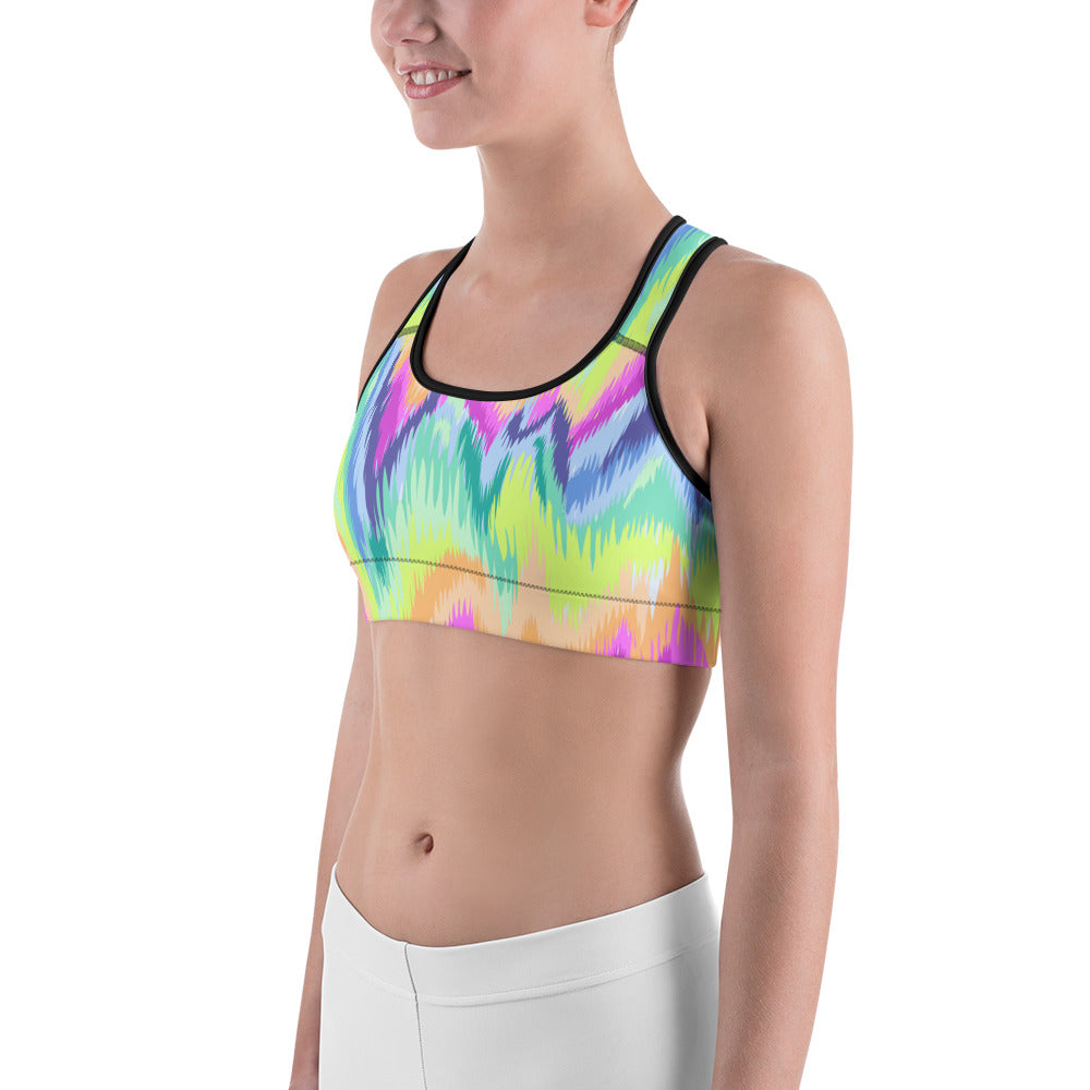 Womens Rave Sound Wave Sports Bra Yellow/Green/Pink | Gearbunch.com