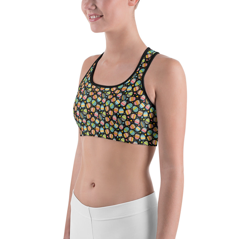 Womens Sports Bra Easter Egg Black/Green/Yellow | Gearbunch.com