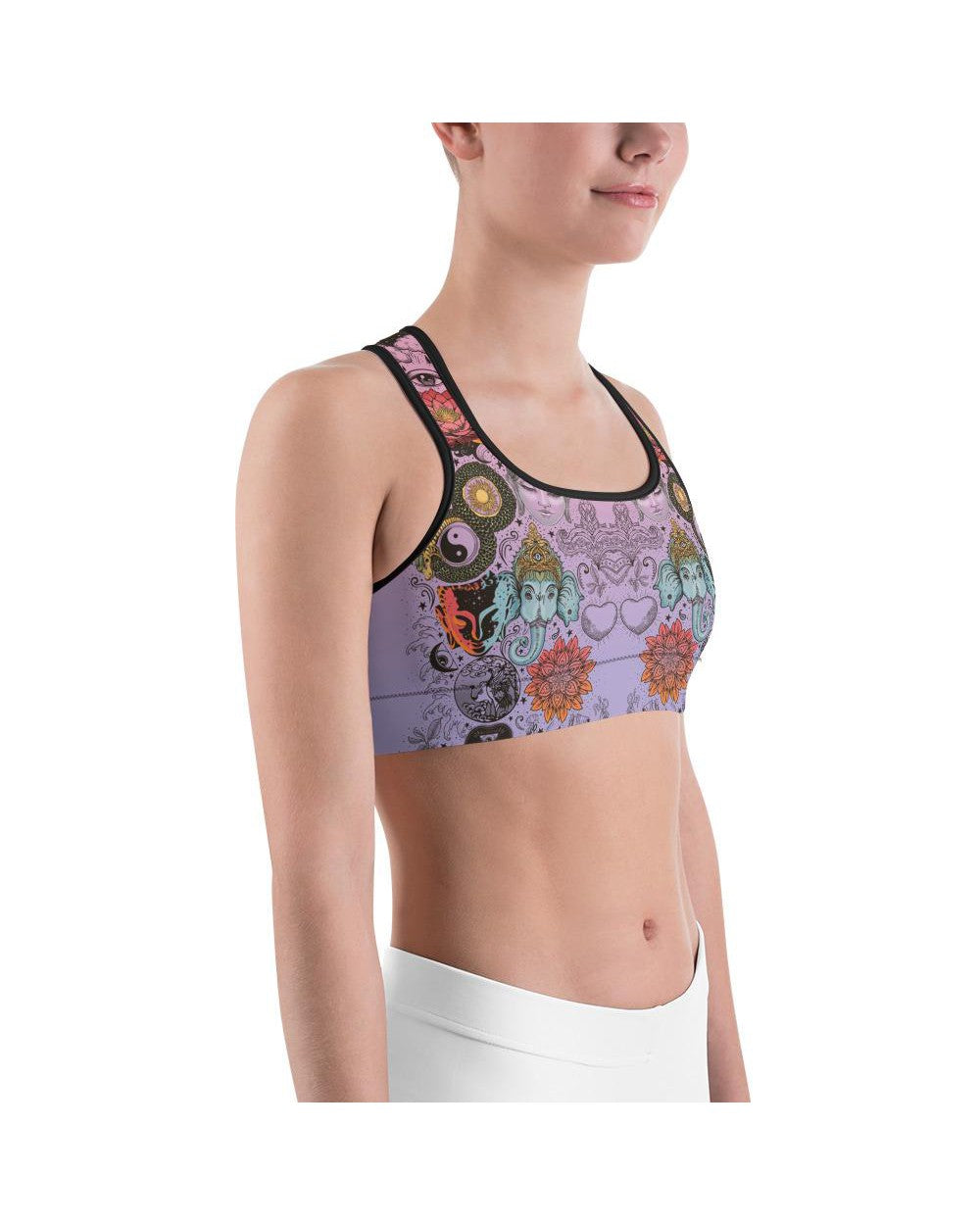Pink Tattooed Lotus Sports Bra | GearBunch