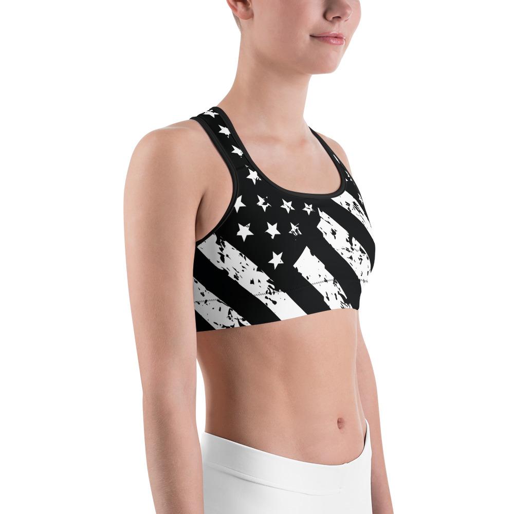 Womens Sports Bra Black & White American Flag | Gearbunch.com