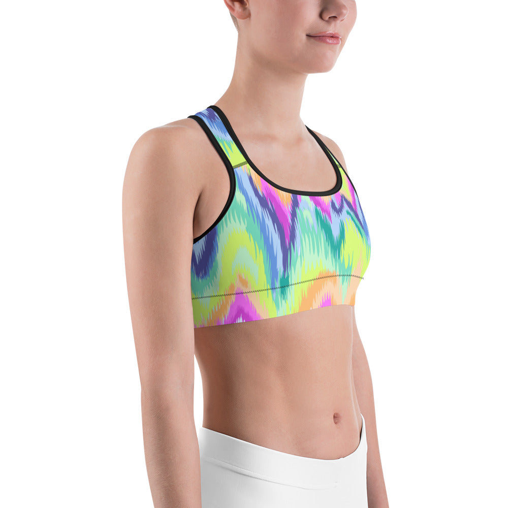 Womens Rave Sound Wave Sports Bra Yellow/Green/Pink | Gearbunch.com