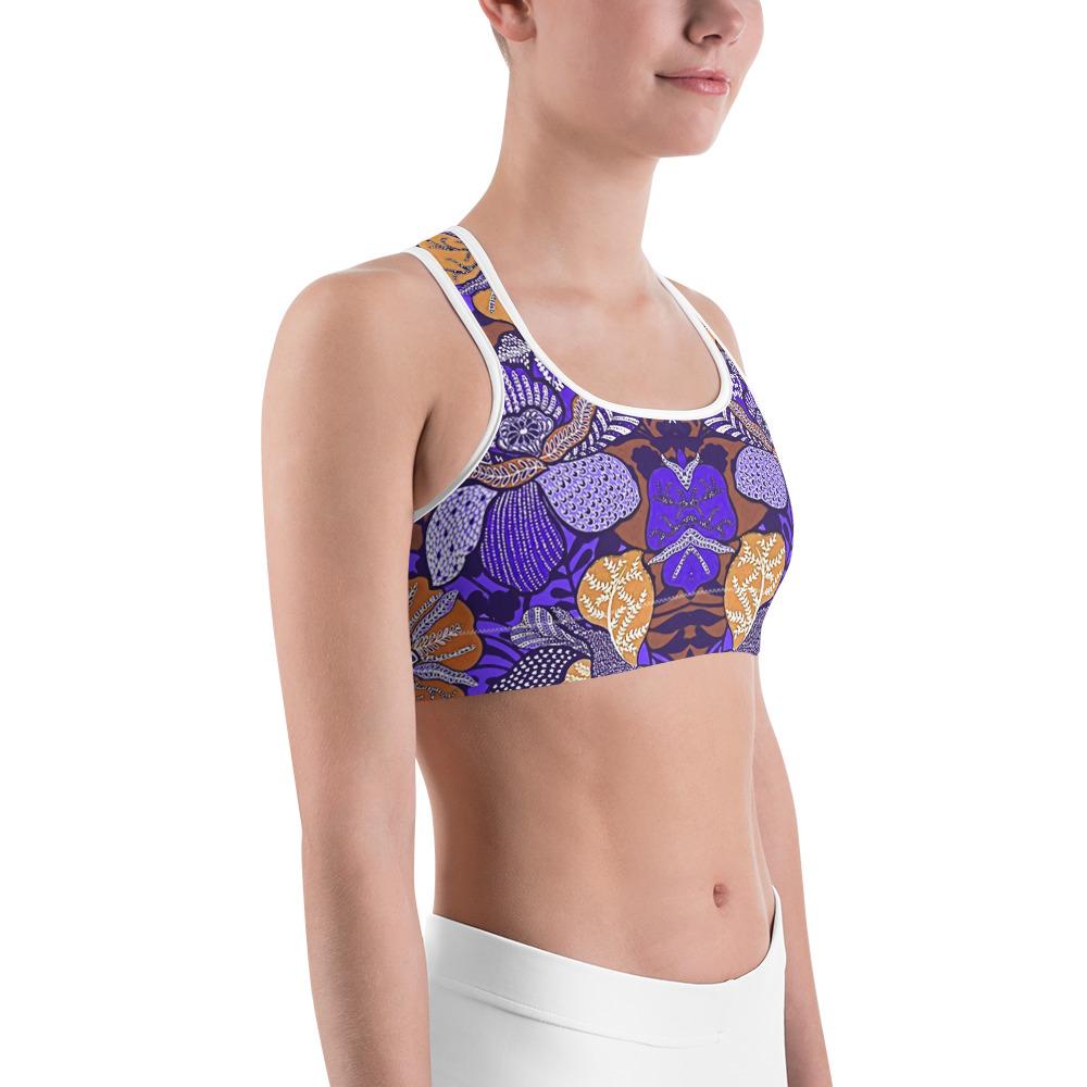 Purple Batik Floral Sports Bra Gearbunch