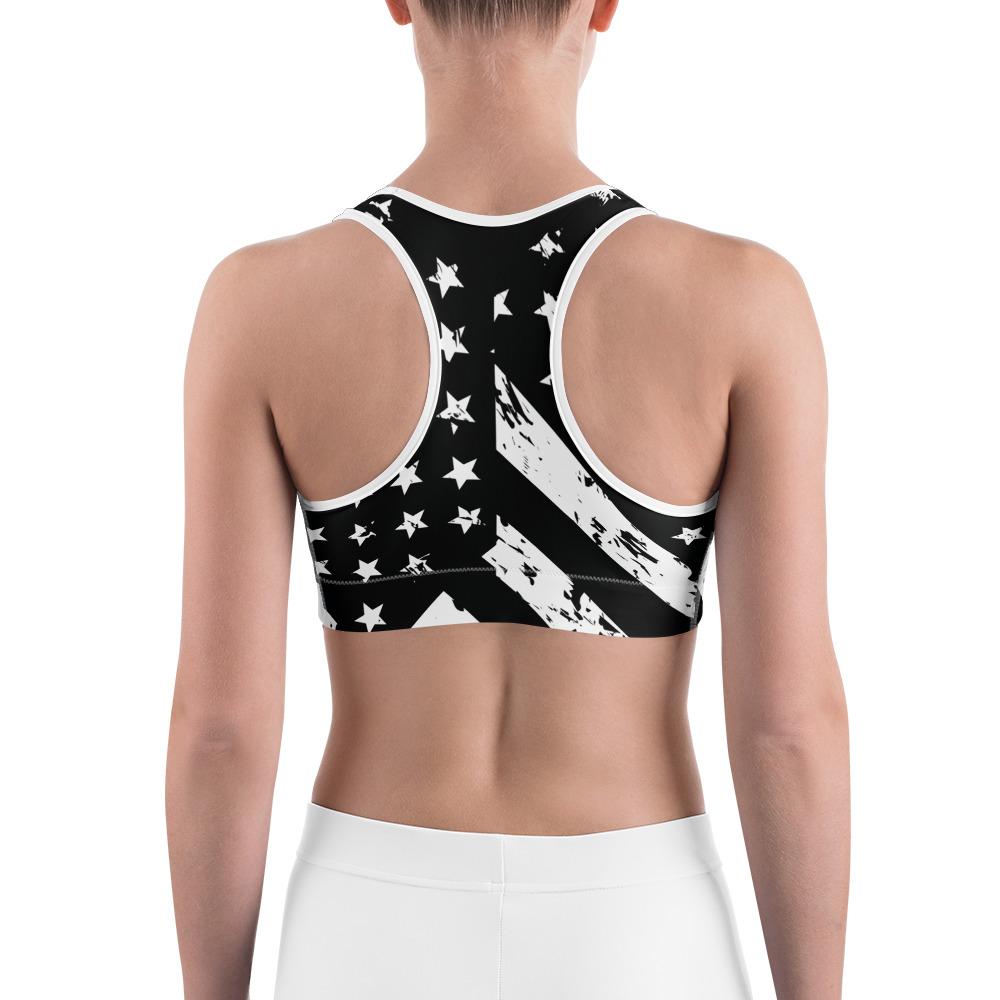 Womens Sports Bra Black & White American Flag | Gearbunch.com