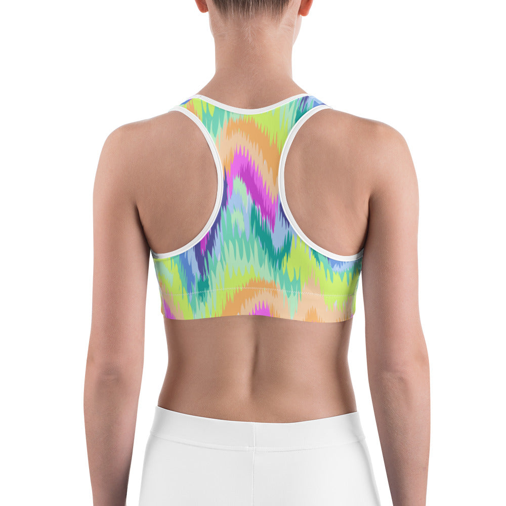 Womens Rave Sound Wave Sports Bra Yellow/Green/Pink | Gearbunch.com