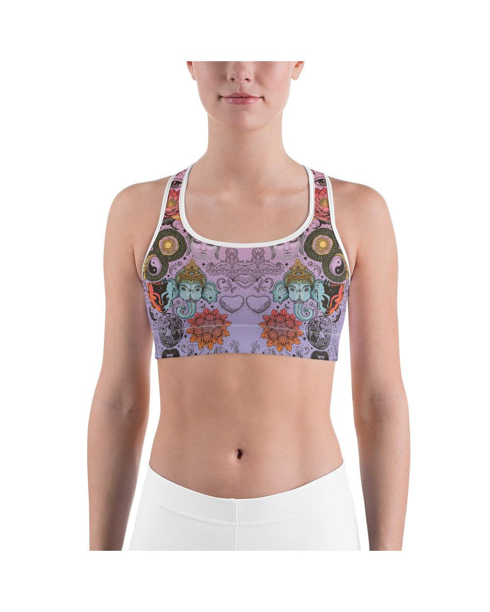Pink Tattooed Lotus Sports Bra | GearBunch