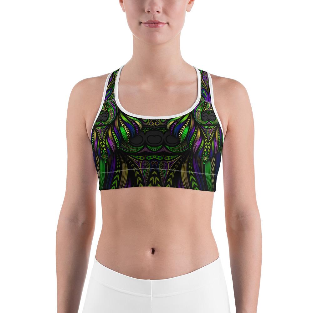 Green Colorful Wolf Sports Bra Gearbunch
