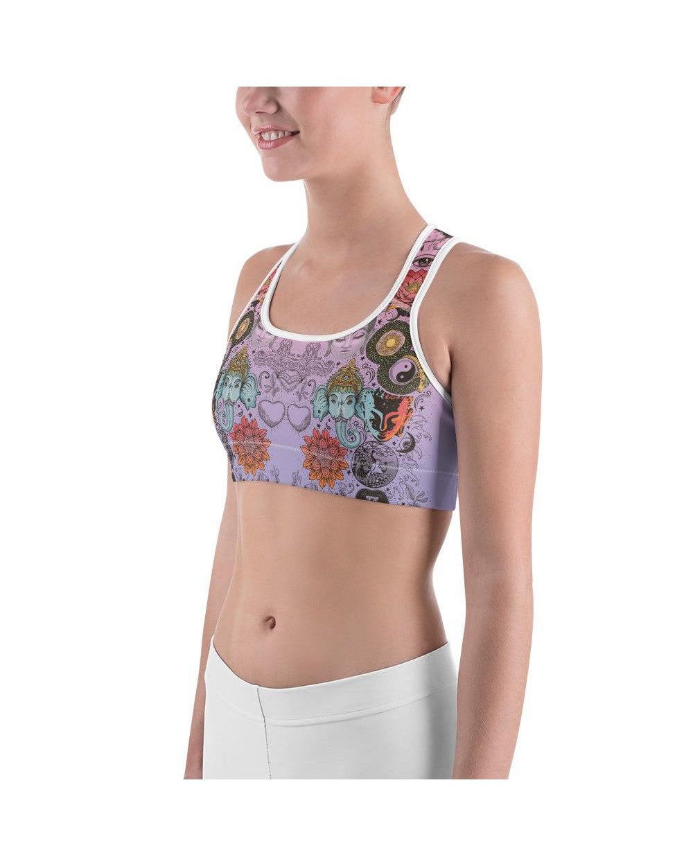 Pink Tattooed Lotus Sports Bra | GearBunch