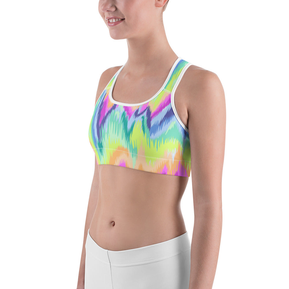 Womens Rave Sound Wave Sports Bra Yellow/Green/Pink | Gearbunch.com
