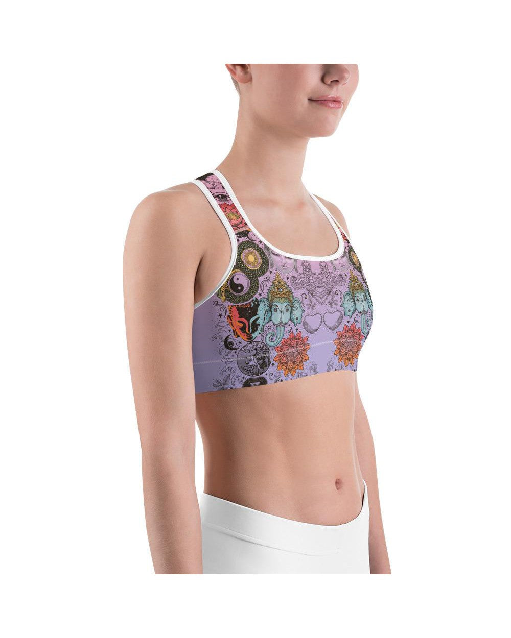 Pink Tattooed Lotus Sports Bra | GearBunch