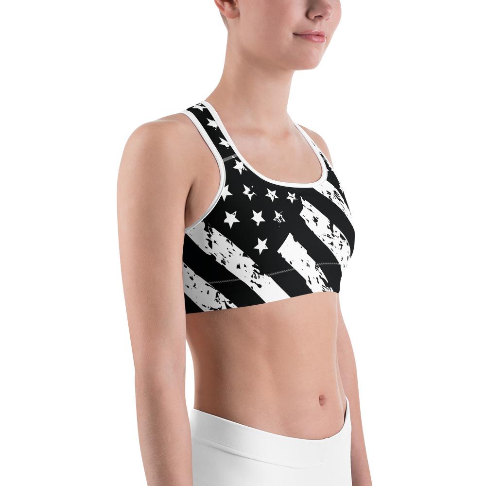 Womens Sports Bra Black & White American Flag | Gearbunch.com