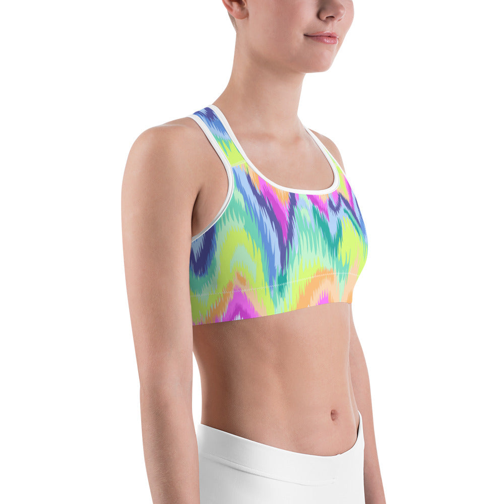 Womens Rave Sound Wave Sports Bra Yellow/Green/Pink | Gearbunch.com