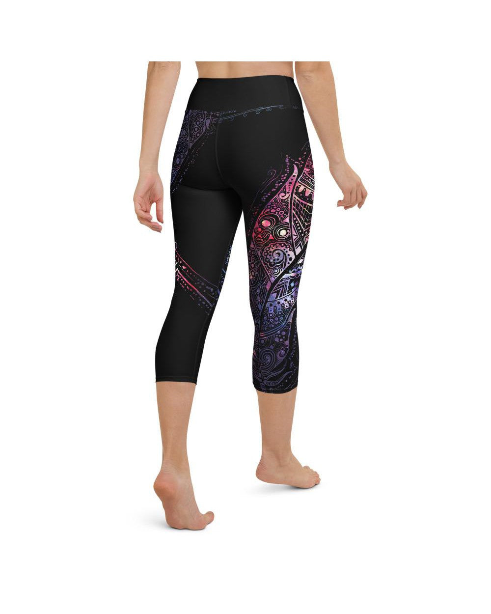 Womens Yoga Capris Mystic Feather Black/Blue/Purple | Gearbunch.com