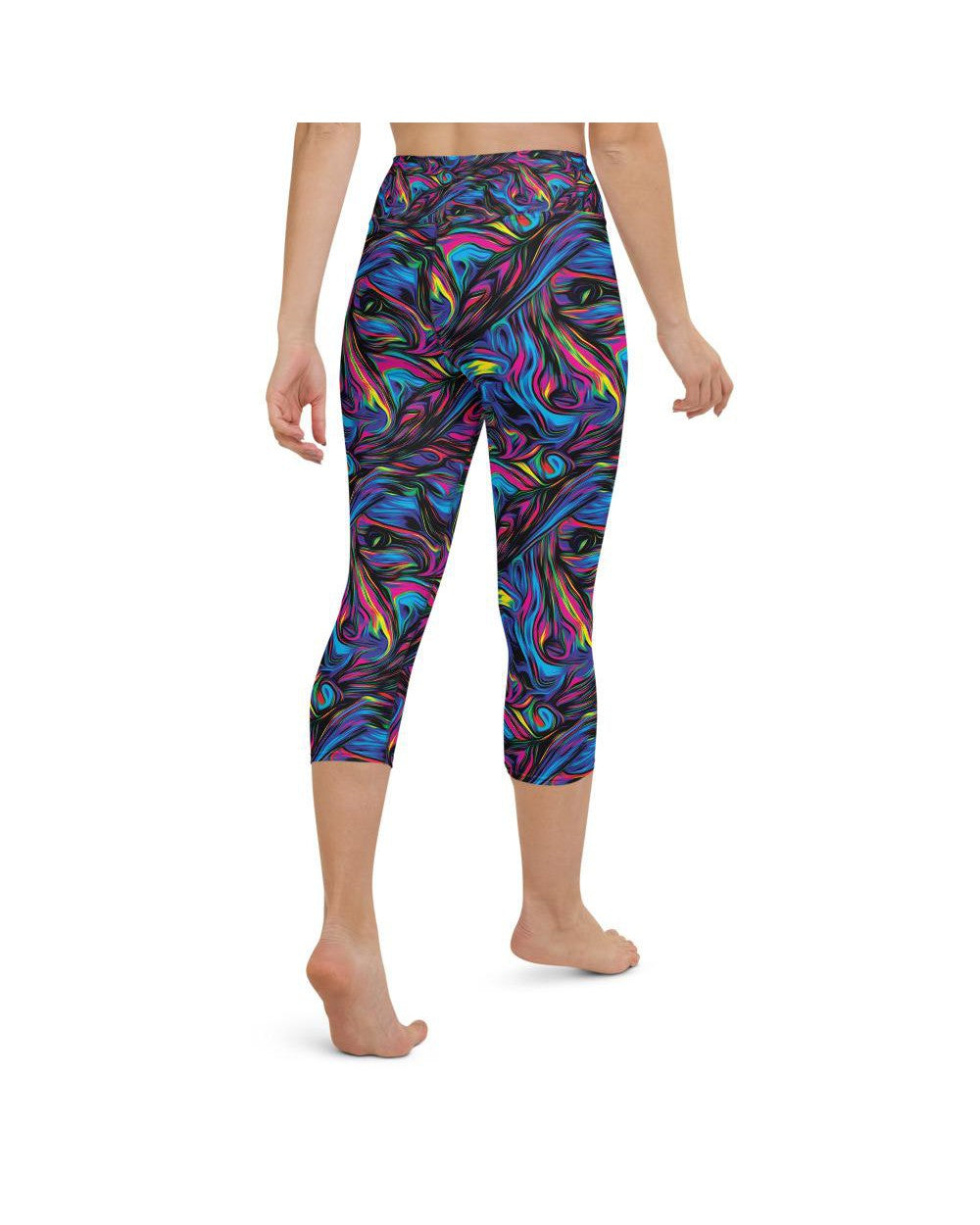 Womens Yoga Capris Psychedelic Neon Paint Blue/Pink | Gearbunch.com
