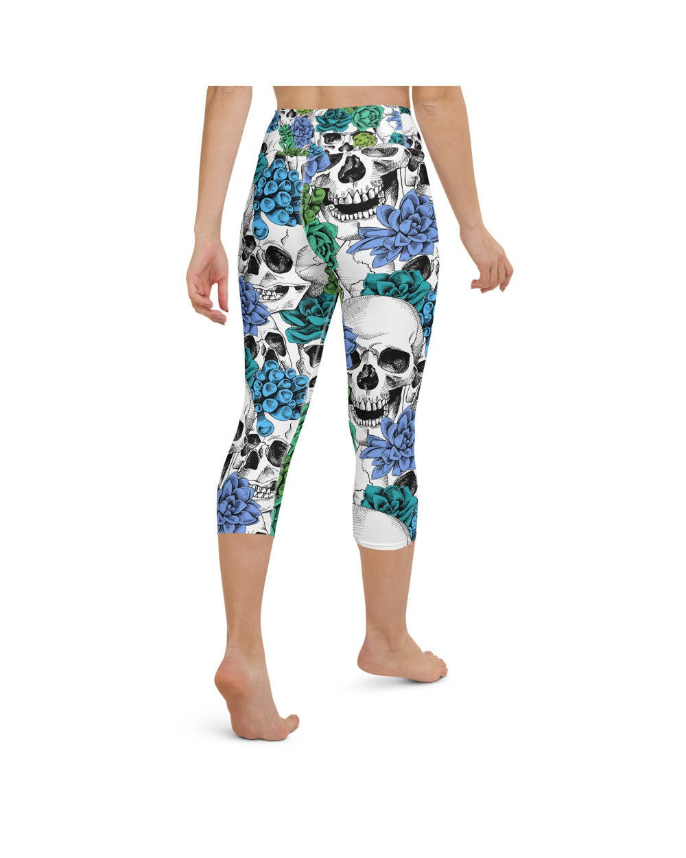 Blue Floral Skulls Yoga Capris | GearBunch