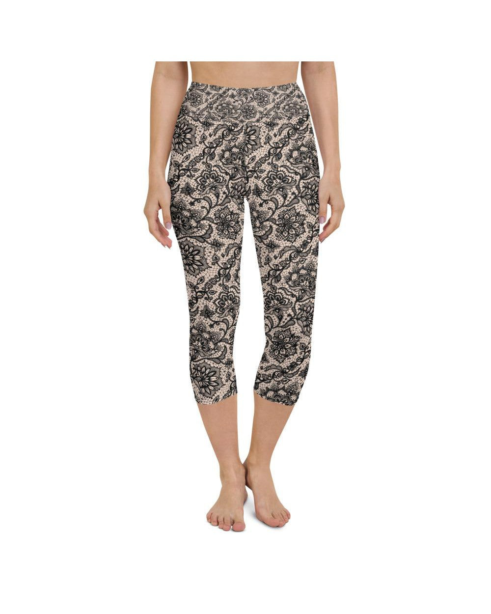 Black Faux Lace Yoga Capris Gearbunch