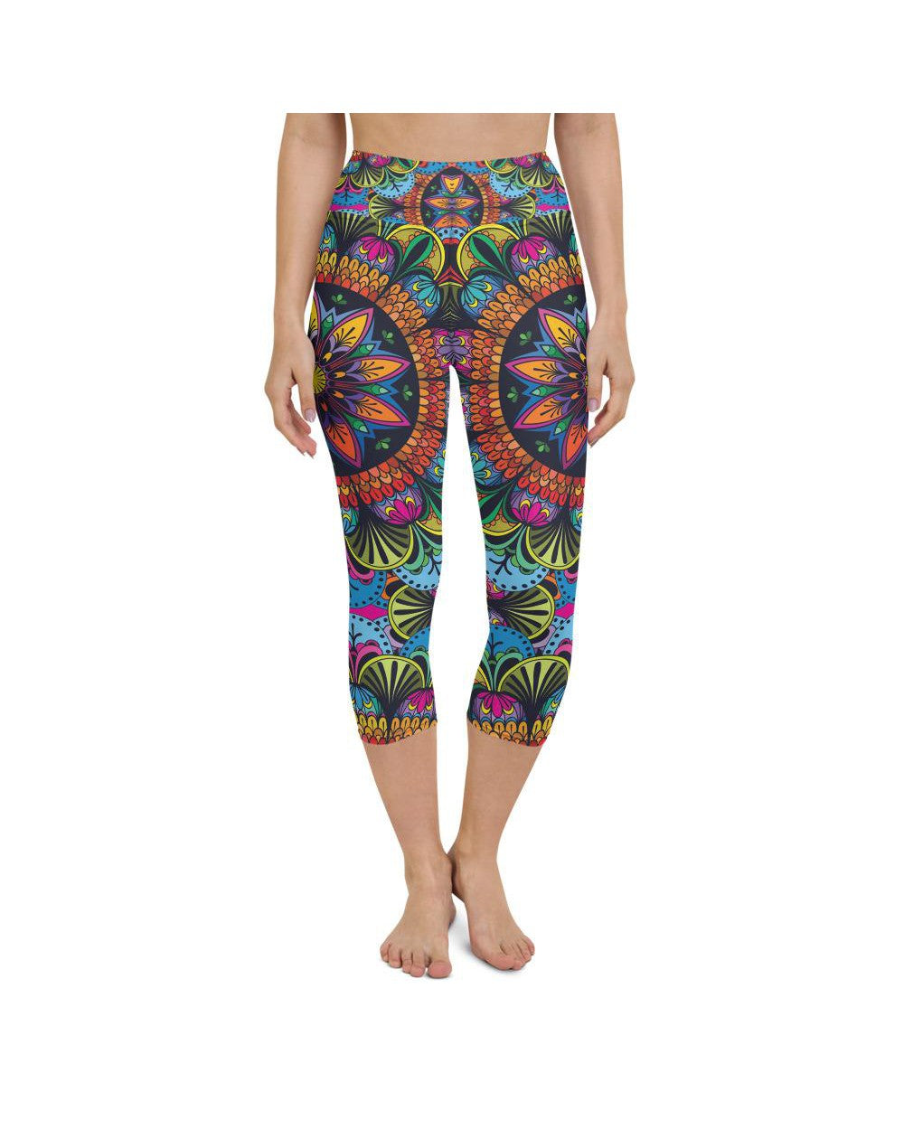 Womens Yoga Capris Colorful Mandala Red/Blue/Yellow | Gearbunch.com