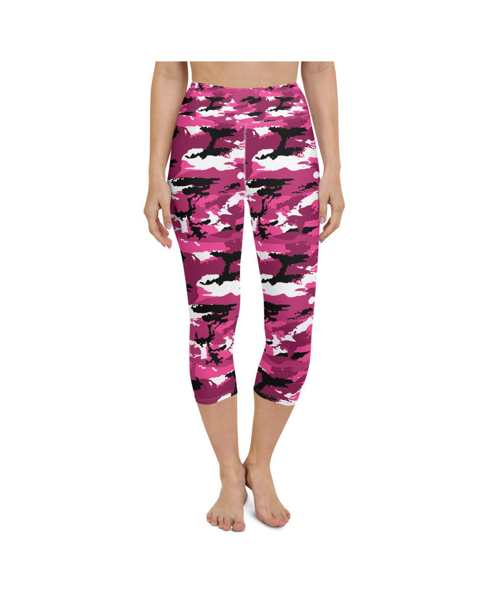 Womens Yoga Capris Pink Camo Black/White/Pink | Gearbunch.com