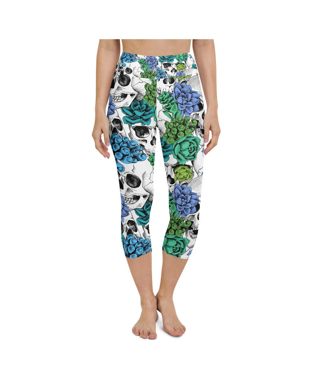 Blue Floral Skulls Yoga Capris | GearBunch