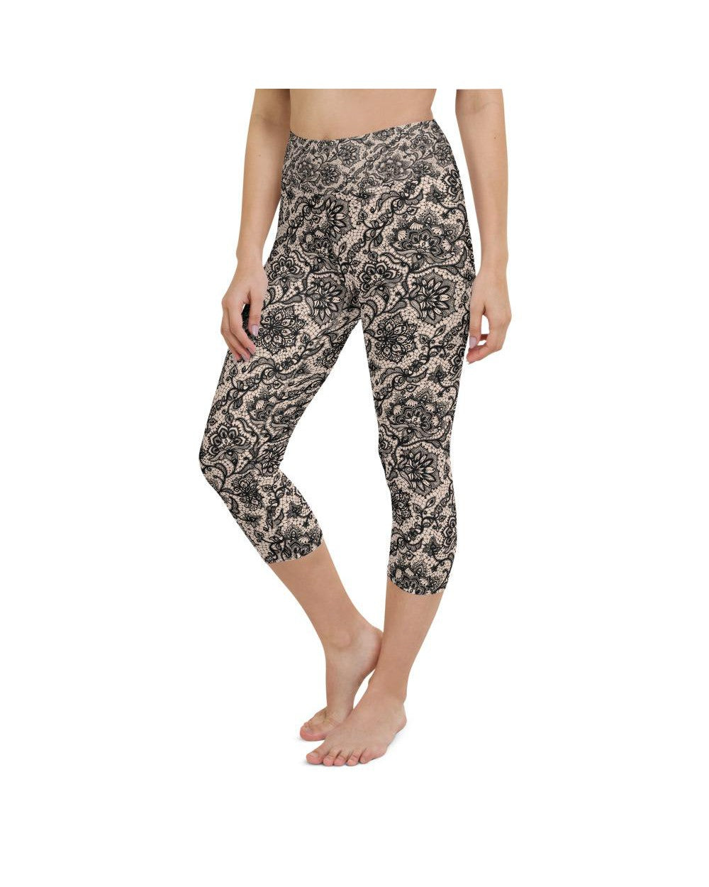 Black Faux Lace Yoga Capris Gearbunch