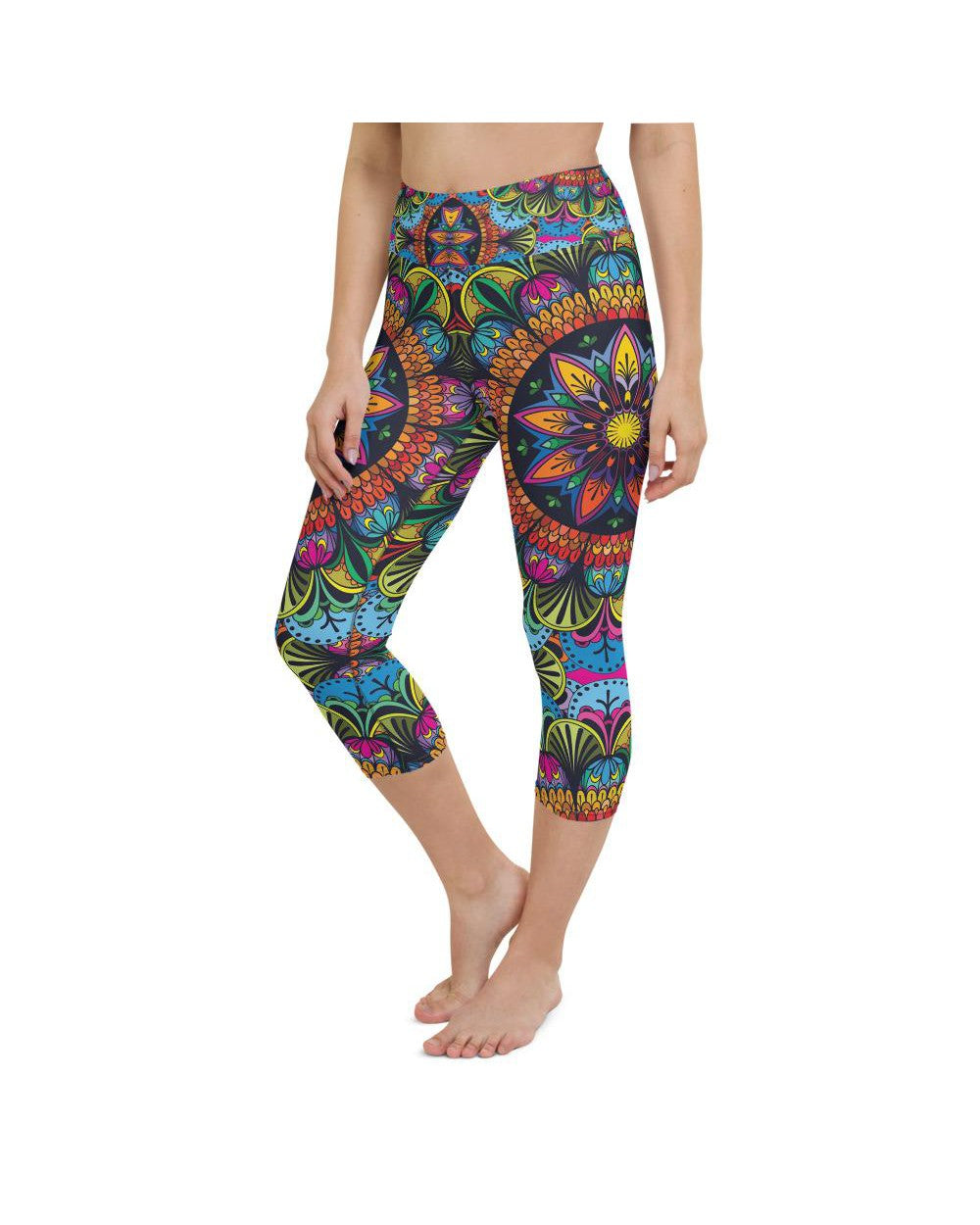 Womens Yoga Capris Colorful Mandala Red/Blue/Yellow | Gearbunch.com