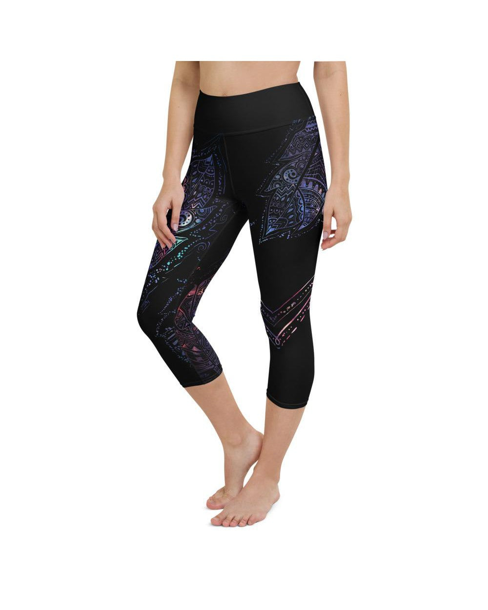 Womens Yoga Capris Mystic Feather Black/Blue/Purple | Gearbunch.com
