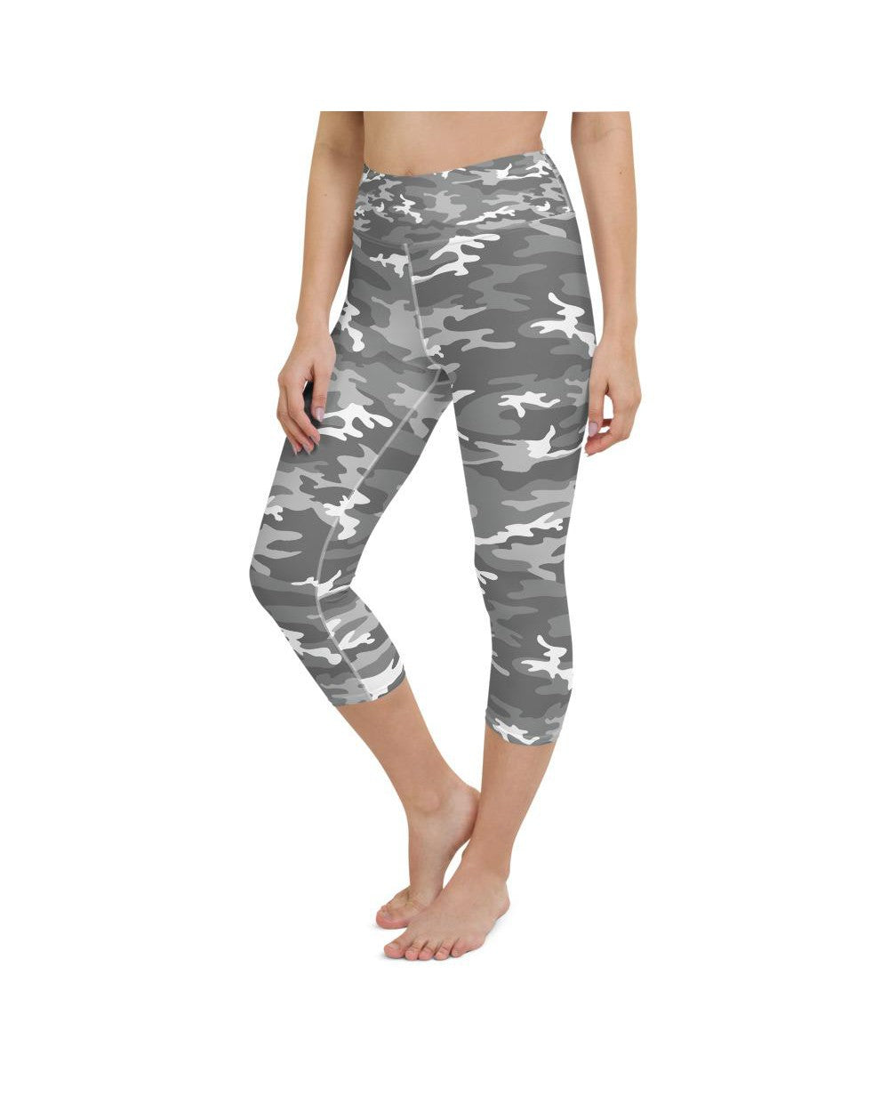 Womens Yoga Capris Light Grey Camo Grey/White | Gearbunch.com