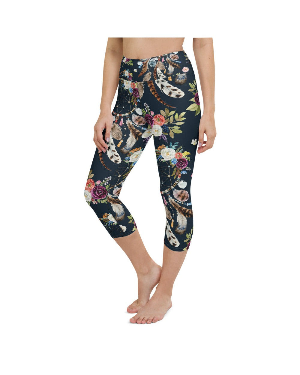 Womens Yoga Capris Boho Dreamcatcher and Flowers | Gearbunch.com