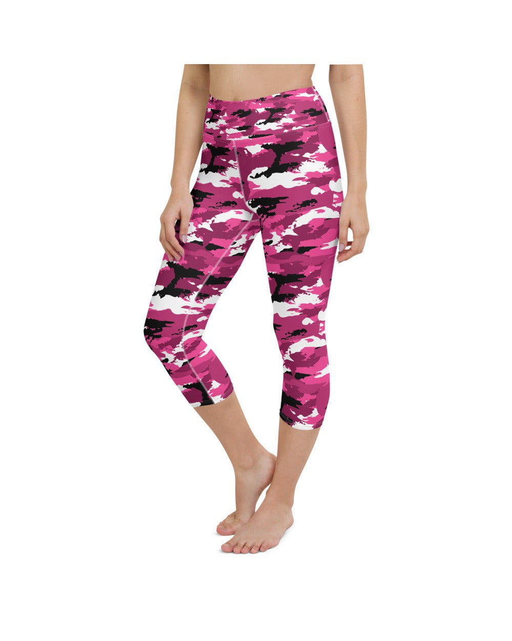 Womens Yoga Capris Pink Camo Black/White/Pink | Gearbunch.com