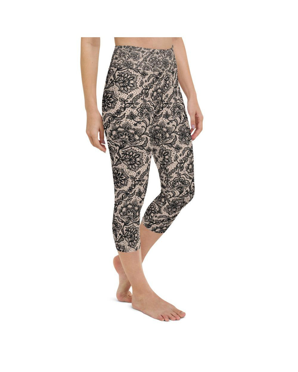 Black Faux Lace Yoga Capris Gearbunch