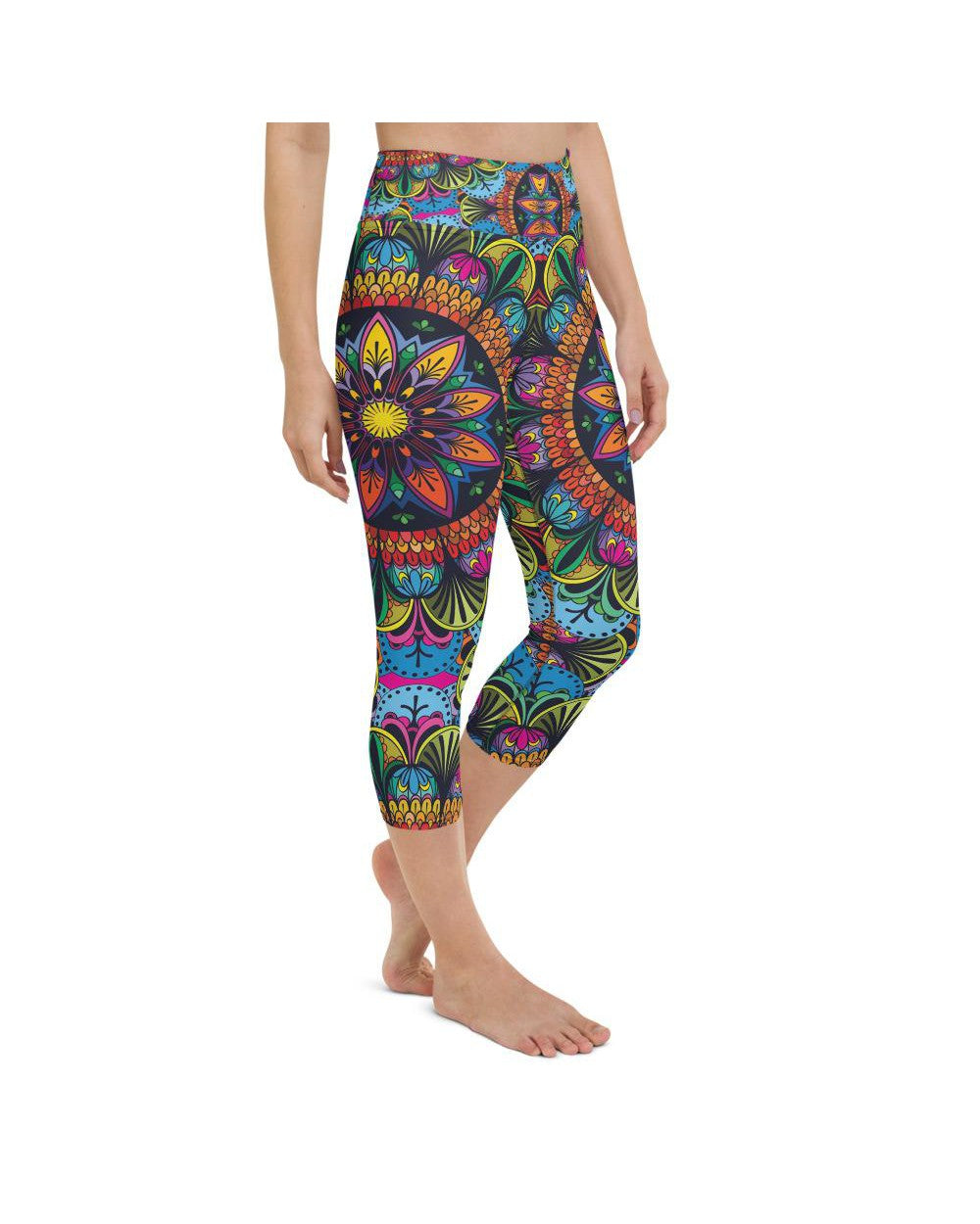 Womens Yoga Capris Colorful Mandala Red/Blue/Yellow | Gearbunch.com