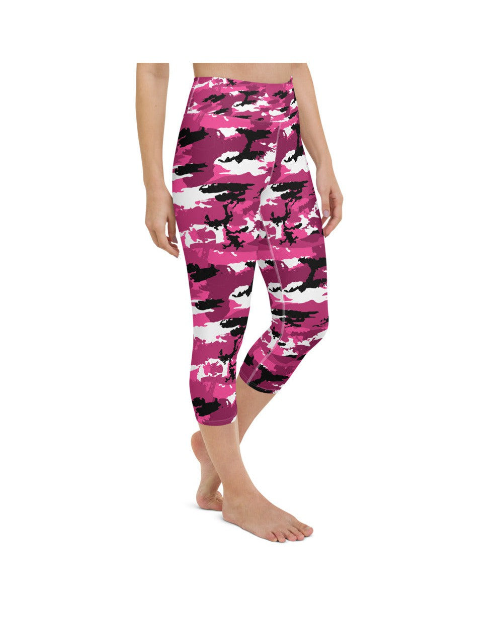 Womens Yoga Capris Pink Camo Black/White/Pink | Gearbunch.com