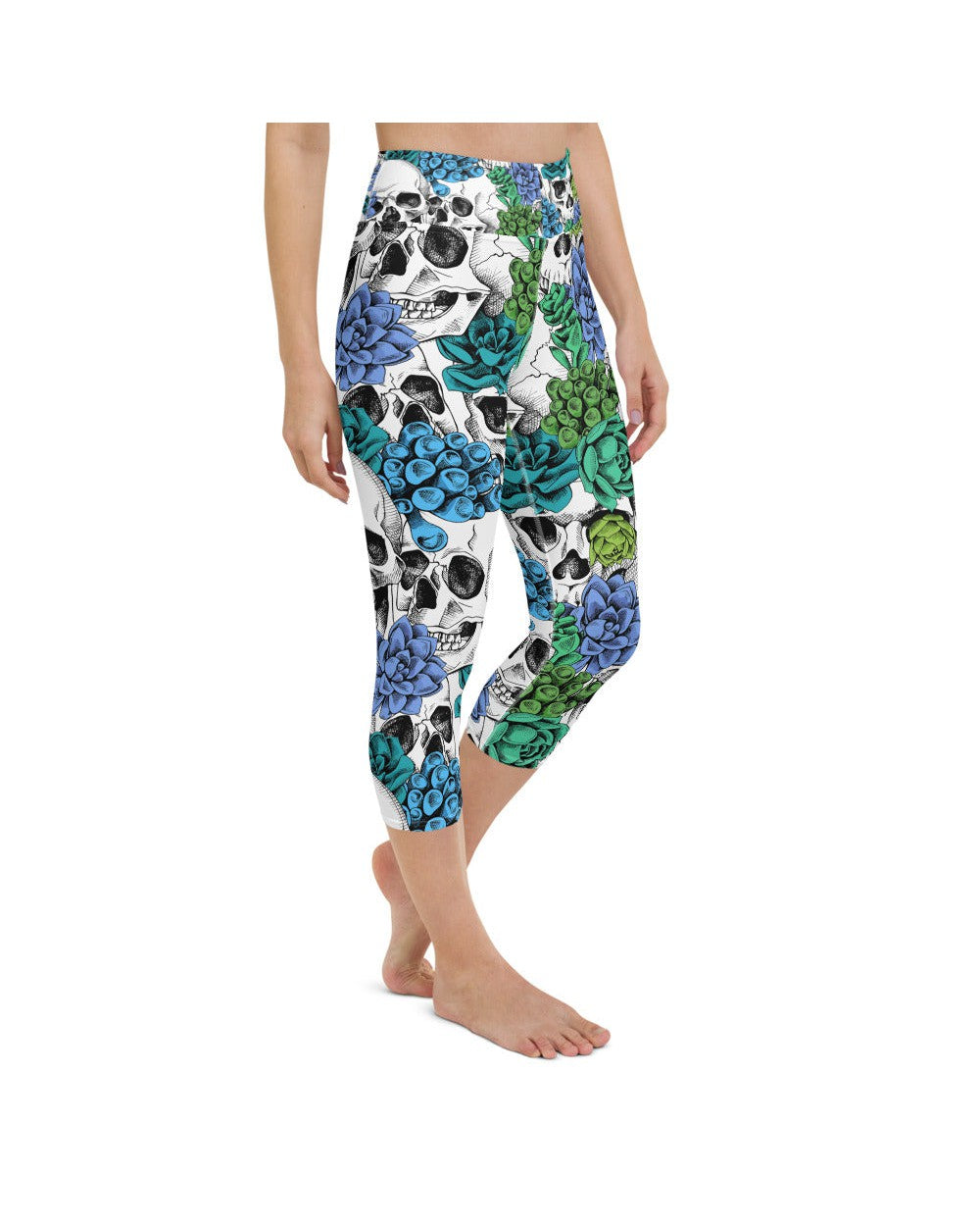 Blue Floral Skulls Yoga Capris | GearBunch