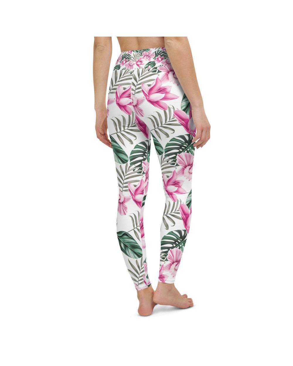 Tropical Floral White Yoga Pants Gearbunch
