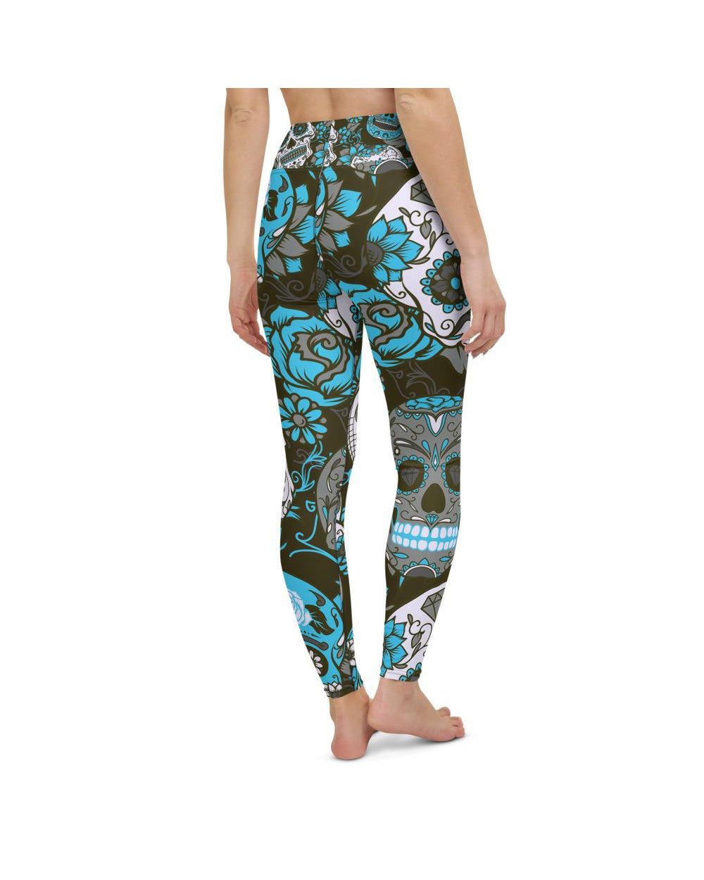 Womens Workout Yoga Pants Sky Blue Sugar Skull | Gearbunch.com