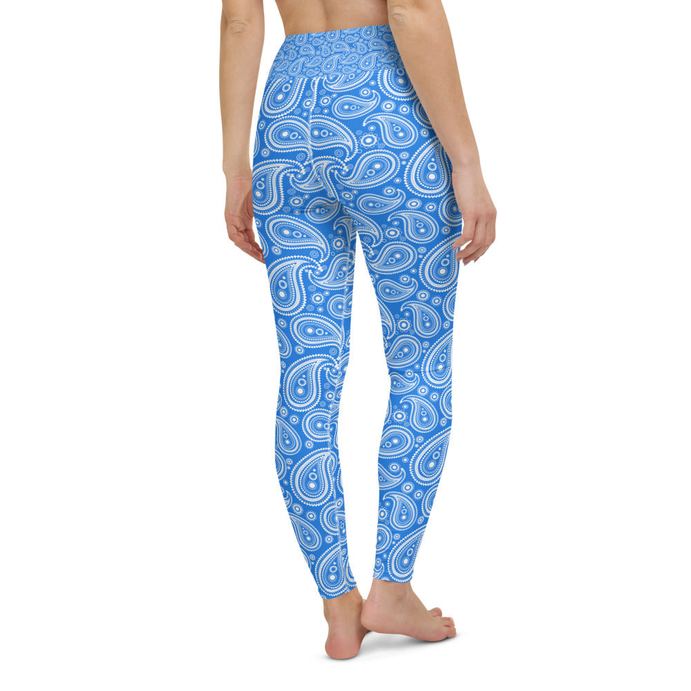 Womens Workout Yoga Pants Blue & White Paisley | Gearbunch.com