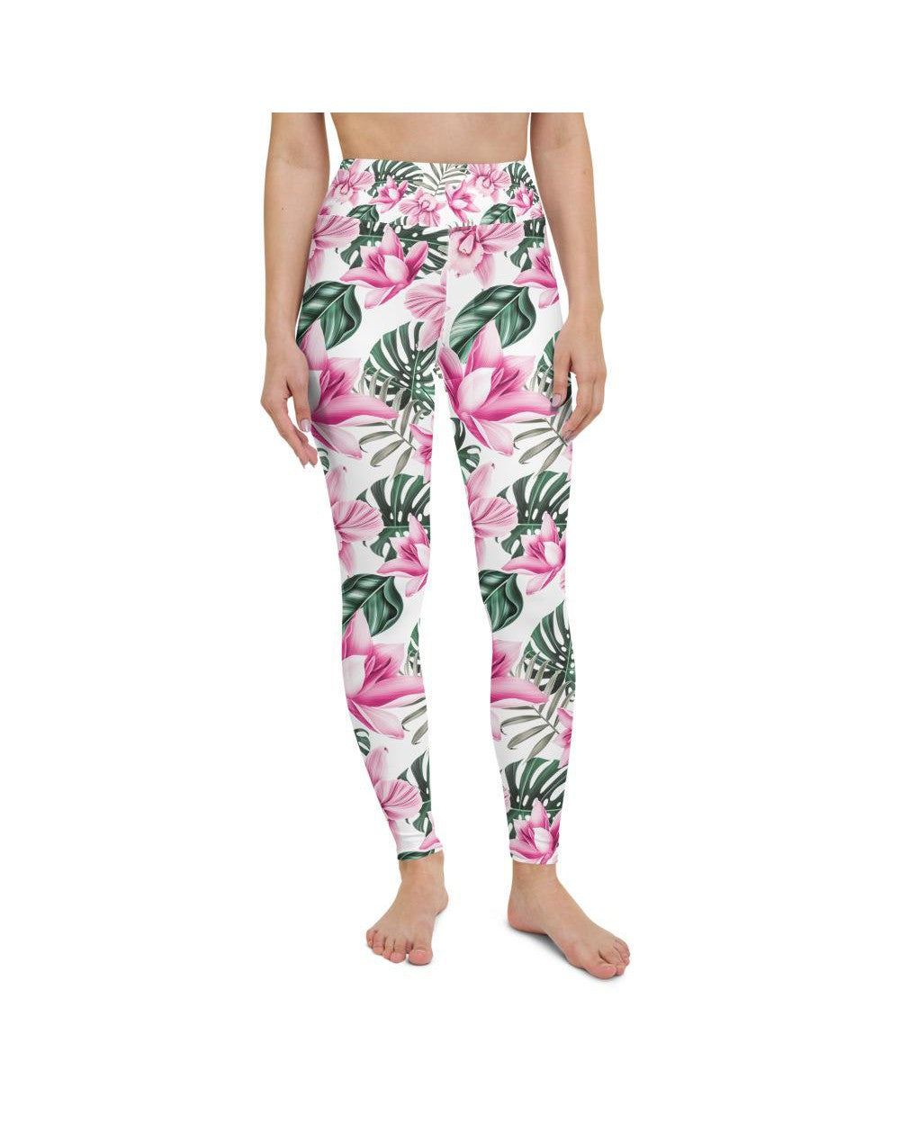 Tropical Floral White Yoga Pants Gearbunch