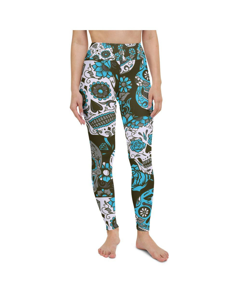 Womens Workout Yoga Pants Sky Blue Sugar Skull | Gearbunch.com