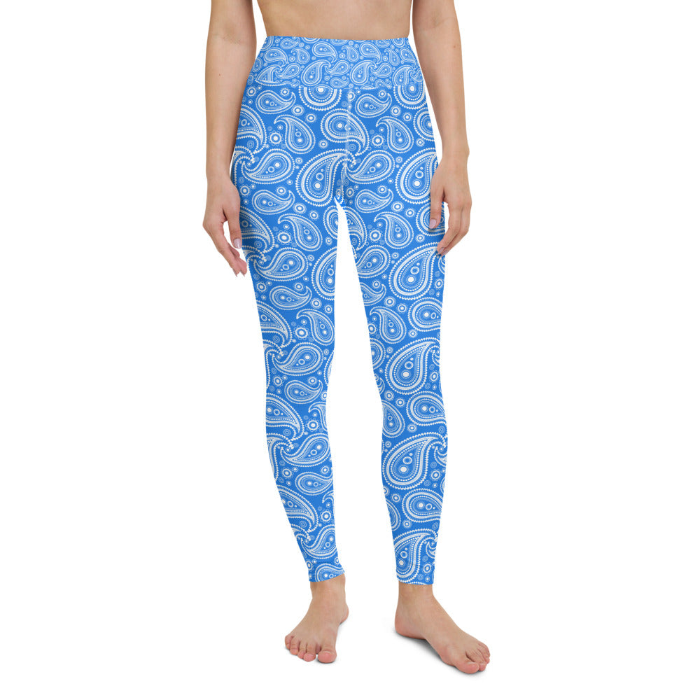 Womens Workout Yoga Pants Blue & White Paisley | Gearbunch.com