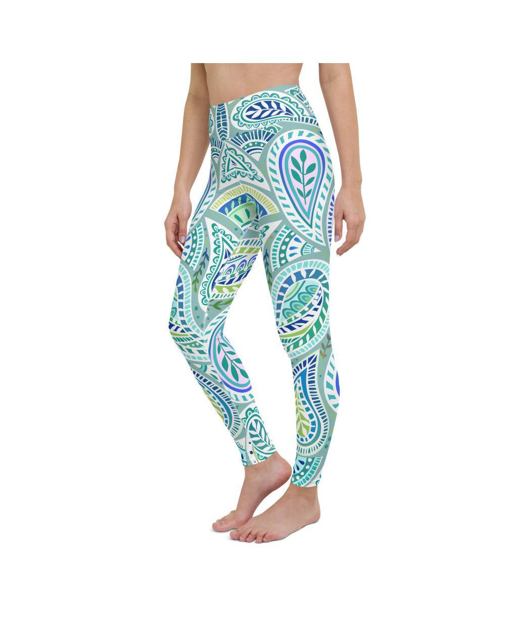 Blue and Green Paisley Yoga Pants Gearbunch