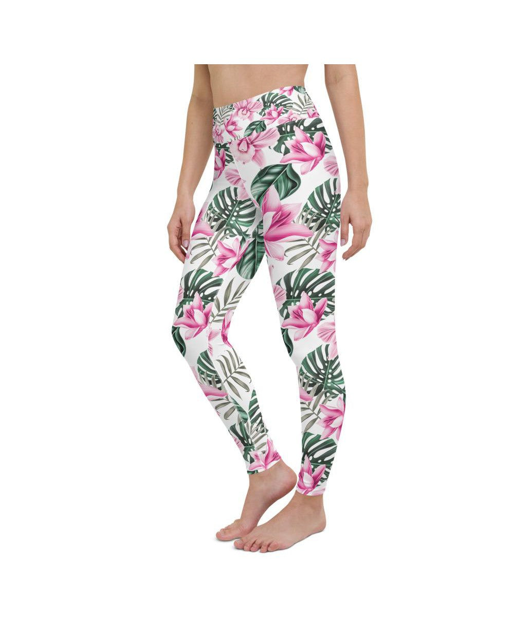 Tropical Floral White Yoga Pants Gearbunch