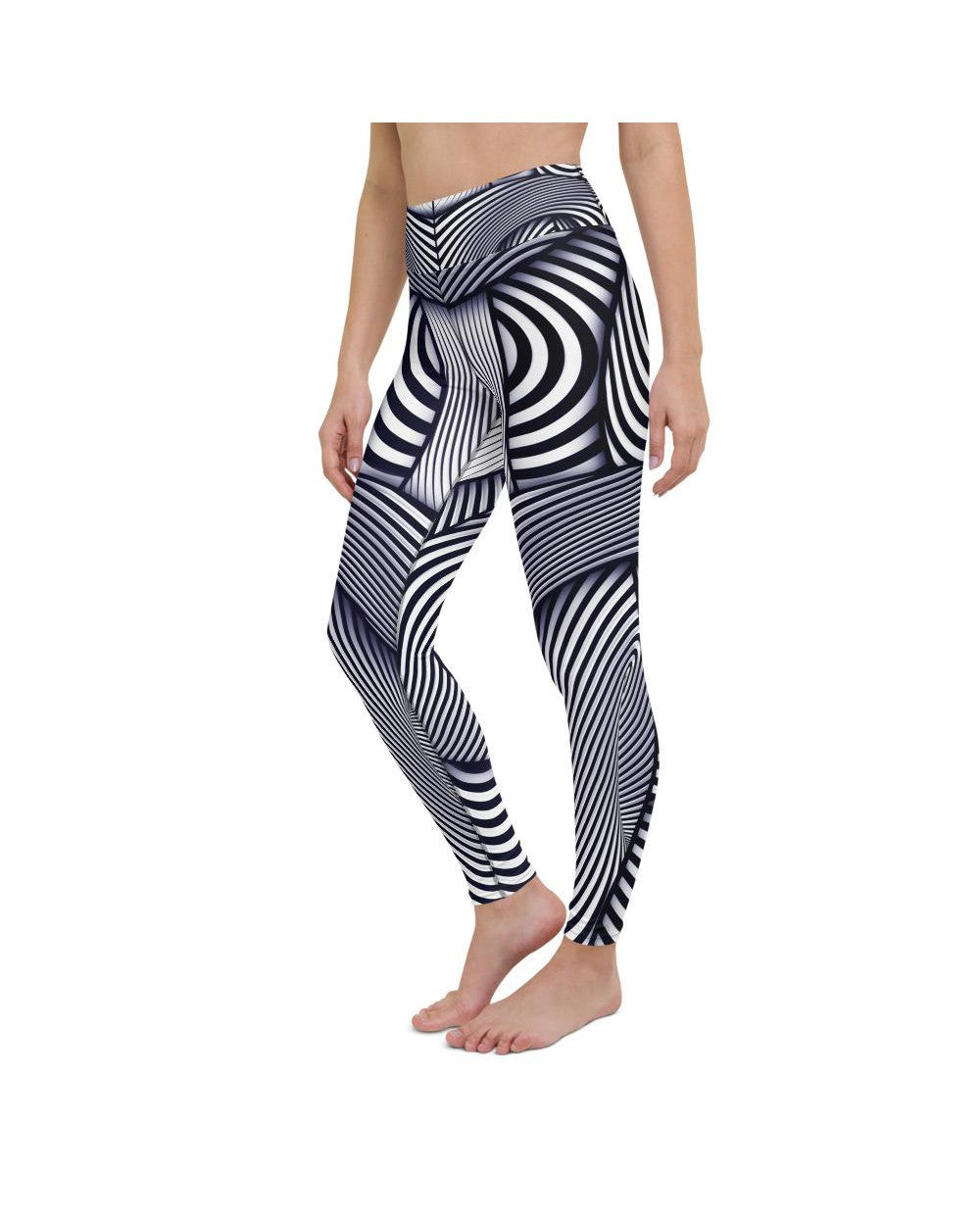Yoga Pants - Womens Workout Yoga Pants Optical Illusion Stripes Blue/White/Navy | Gearbunch.com