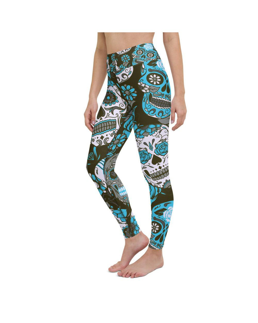 Womens Workout Yoga Pants Sky Blue Sugar Skull | Gearbunch.com