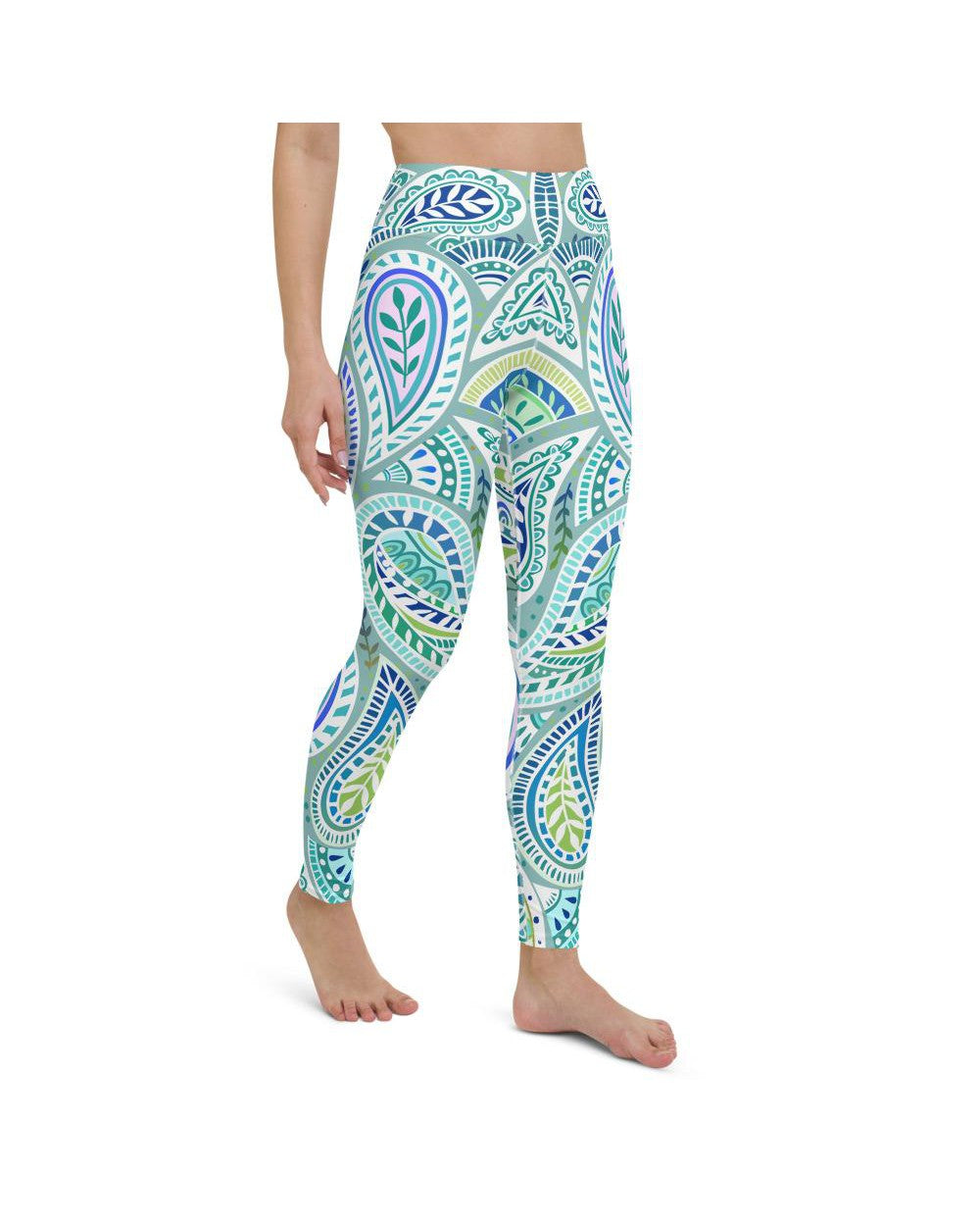 Blue and Green Paisley Yoga Pants Gearbunch