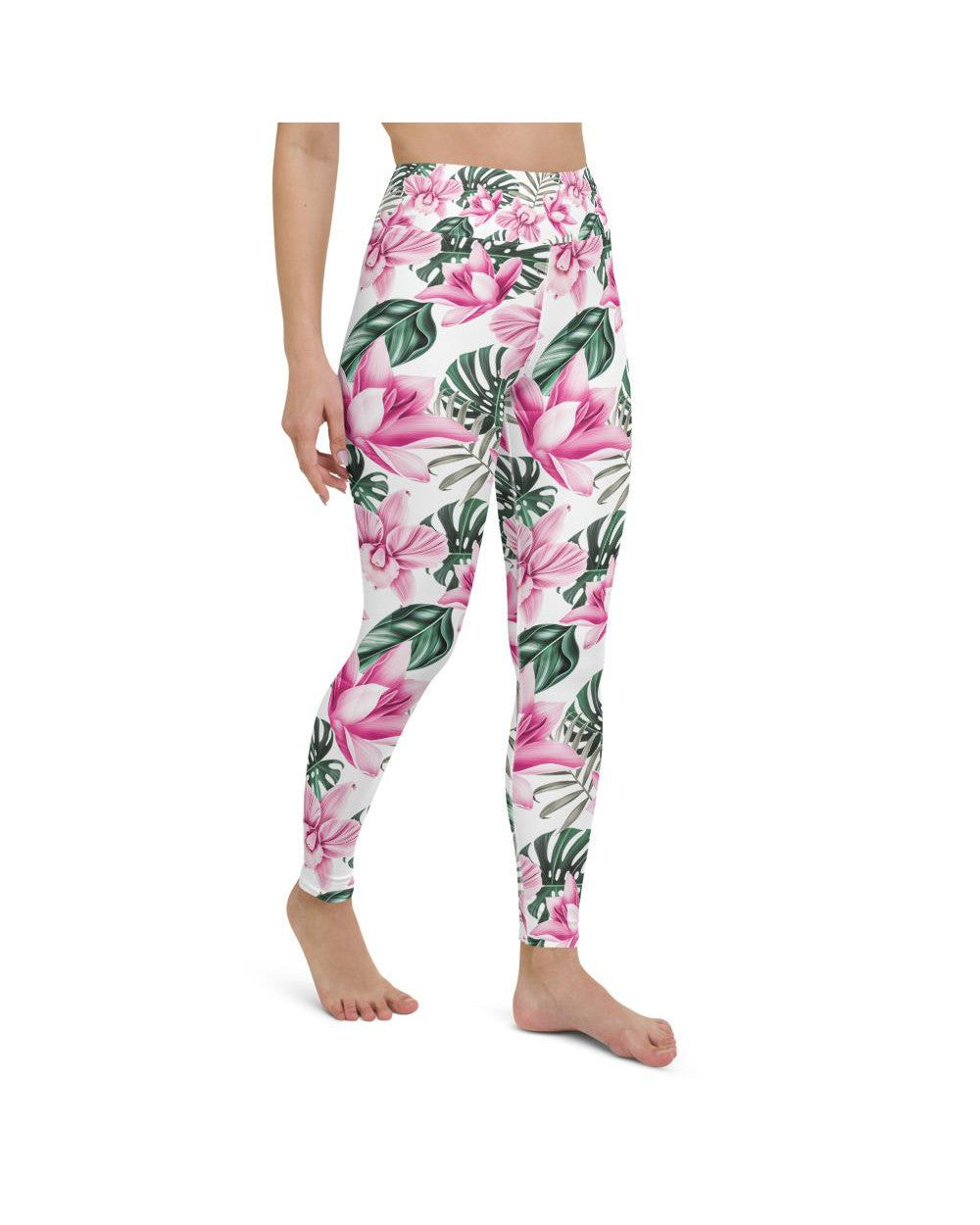 Tropical Floral White Yoga Pants Gearbunch