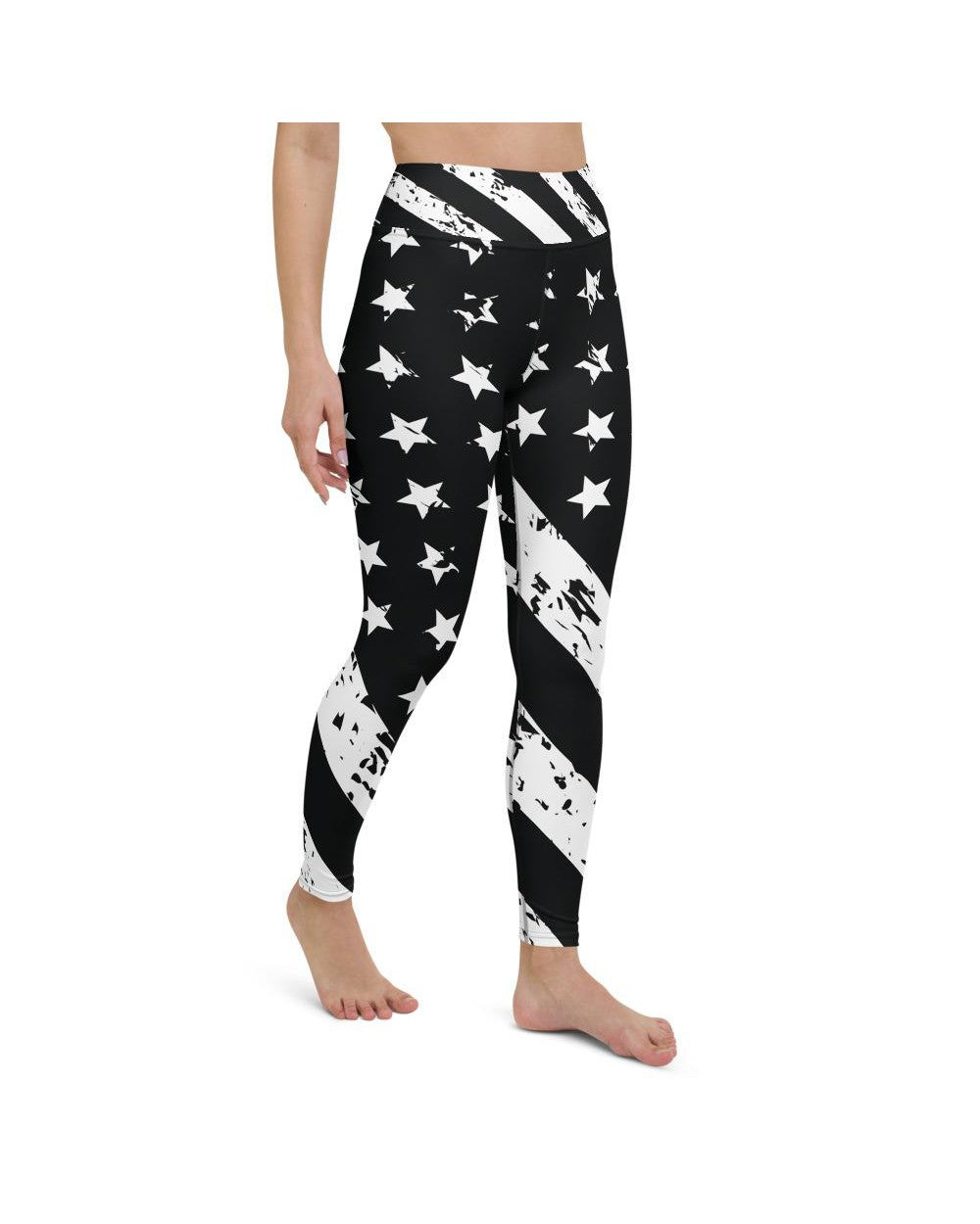 Womens Workout Yoga Pants Black & White American Flag | Gearbunch.com