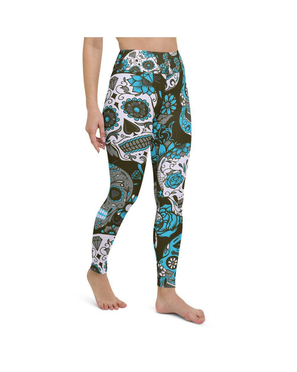 Womens Workout Yoga Pants Sky Blue Sugar Skull | Gearbunch.com