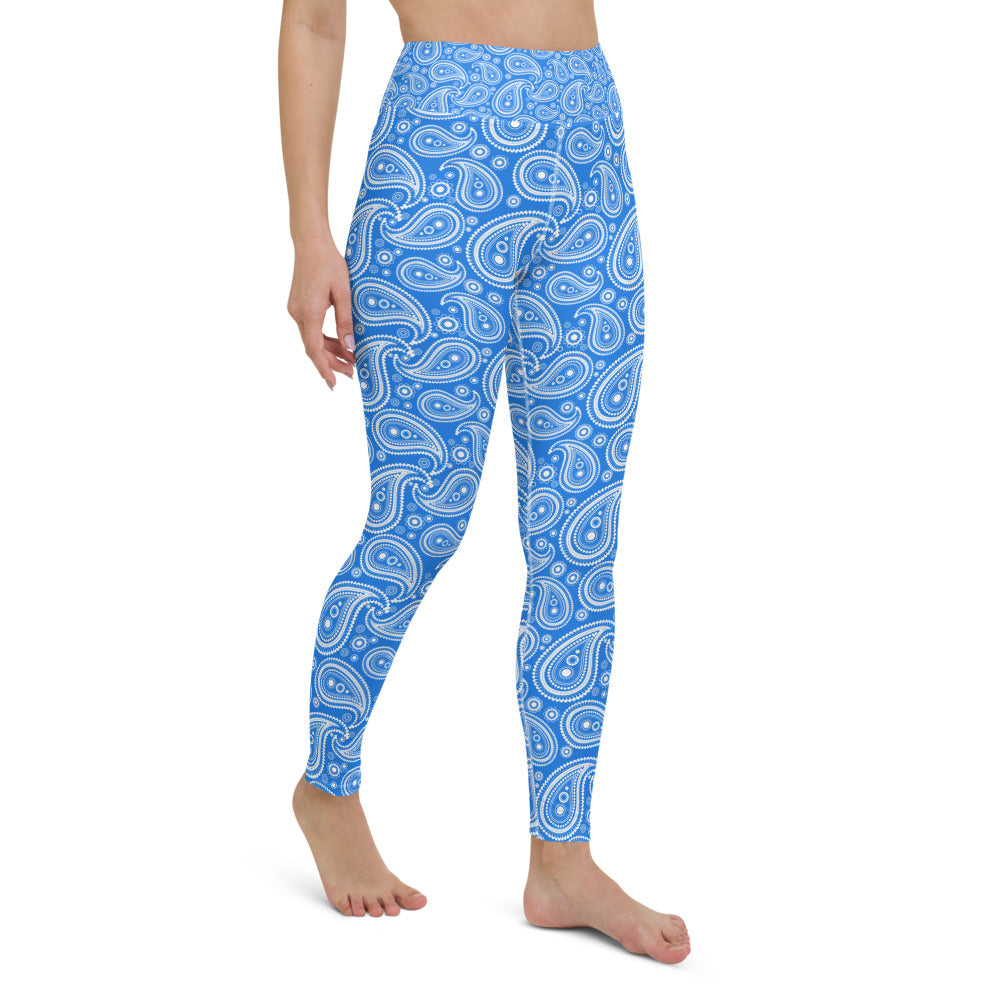 Womens Workout Yoga Pants Blue & White Paisley | Gearbunch.com